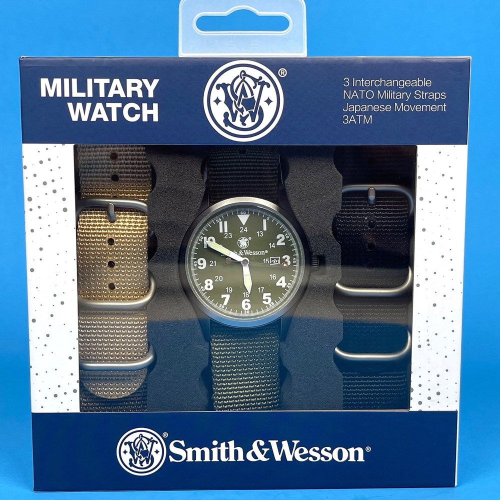Smith & Wesson Military Watch Men Green 3 Interchangeable NATO Straps Gift Set
